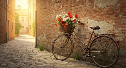 Fototapeta premium Vintage Bicycle in a Charming Cobblestone Alleyway