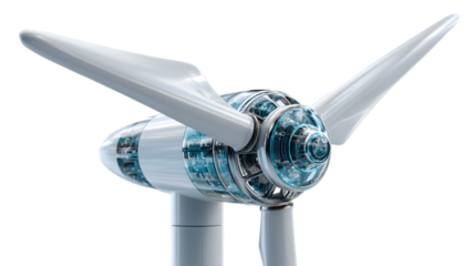 Futuristic Wind Turbine with Transparent Blades and Advanced Technology Components