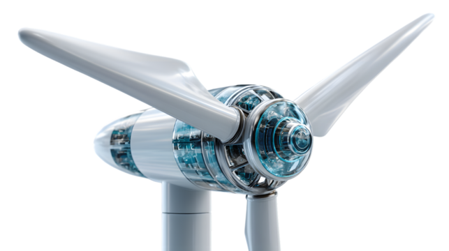 Futuristic Wind Turbine with Transparent Blades and Advanced Technology Components
