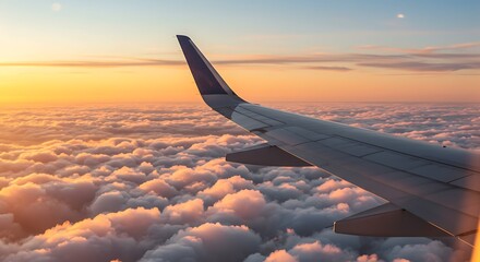 Fototapeta premium Golden Hour Flight: Above the Clouds