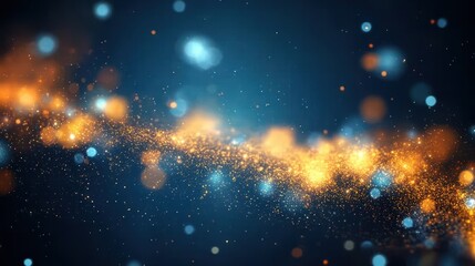 Fototapeta premium Abstract glowing particles in blue and orange hues scattered across a dark background creating a sparkling wave effect