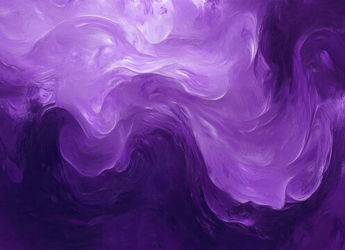 Abstract purple and violet swirling liquid texture with smooth flowing waves and dynamic brushstroke patterns creating a dreamy and mysterious atmosphere