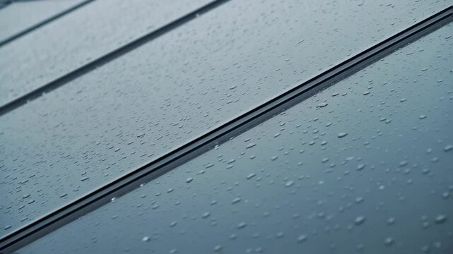 Wet Metal Roof: Clean Lines & Raindrops