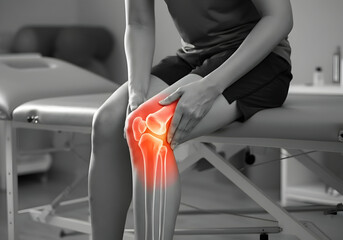 Knee Joint Pain with Bone Anatomy Orthopedic Injury Red Highlight and Bone Structure