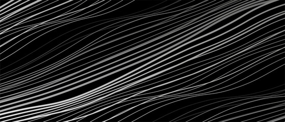 Abstract black background with white lines and waves. Vector illustration of background.