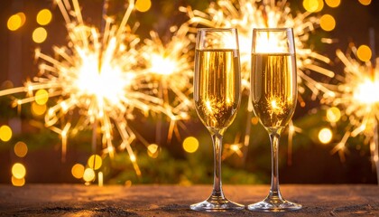 champagne glasses on christmas background