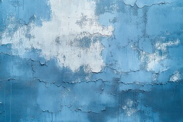 Obraz premium blue wall with peeling paint revealing white patches creating an aged and textured surface