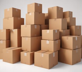 Obraz premium Several brown cardboard boxes, various sizes, on white , organic, empty