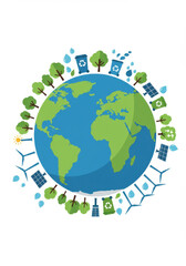 Sustainable Earth with Eco Icons Around the Planet