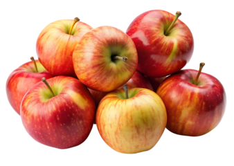 A pile of delicious red and yellow apples on a white background