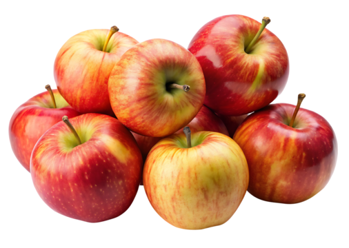 A pile of delicious red and yellow apples on a white background
