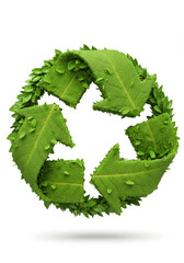 Recycling Symbol Made of Green Leaves Isolated on White Background