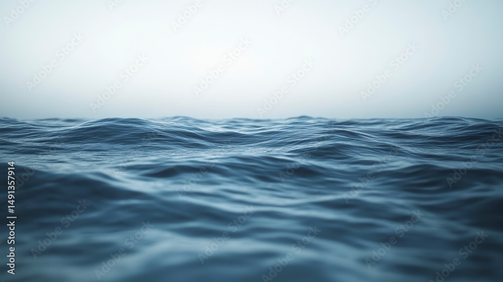 Poster calm ocean waves under a hazy sky.