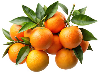 A delightful bunch of fresh tangerines on branches with lush green leaves