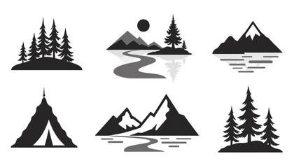 Obraz premium Stylized outdoor mountain and forest illustrations.
