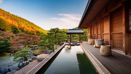 Fototapeta premium japanese onsen in a traditional ryokan surrounded by nature