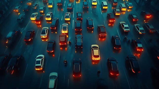 Night highway traffic jam