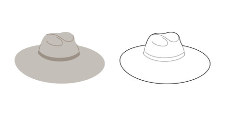 Wide-brim sunhat Hat with band. Head Fashion accessory cap clothing technical illustration. Vector headgear for Men, women, unisex style, flat template CAD mockup sketch outline isolated