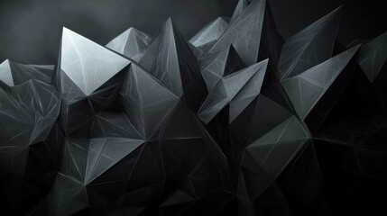 Obraz premium Abstract dark geometric shapes with sharp angular facets forming a complex crystalline structure with a futuristic and mysterious atmosphere