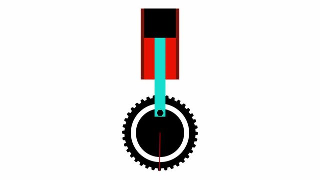 Crank and slider mechanism or Reciprocating mechanism or piston crank mechanism animation. Mechanism for converting circular motion into reciprocating linear motion.