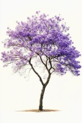 Obraz premium Solitary tree with delicate purple blossoms standing against a clear, pale background conveying tranquility and natural beauty