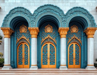 Obraz premium Ornate Teal and Gold Mosque Entrance with Intricate Architectural Details
