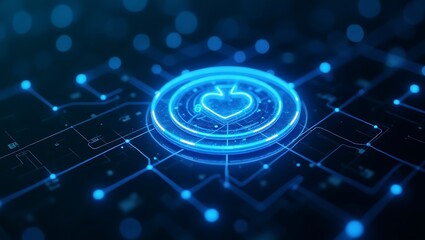 High quality Professional Digital heart icon glowing circuit board technology stock