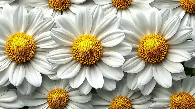 Close-up of white daisies with yellow centers creating a beautiful floral pattern
