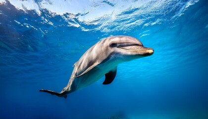 Naklejka premium dolphin underwater portrait in clear blue water