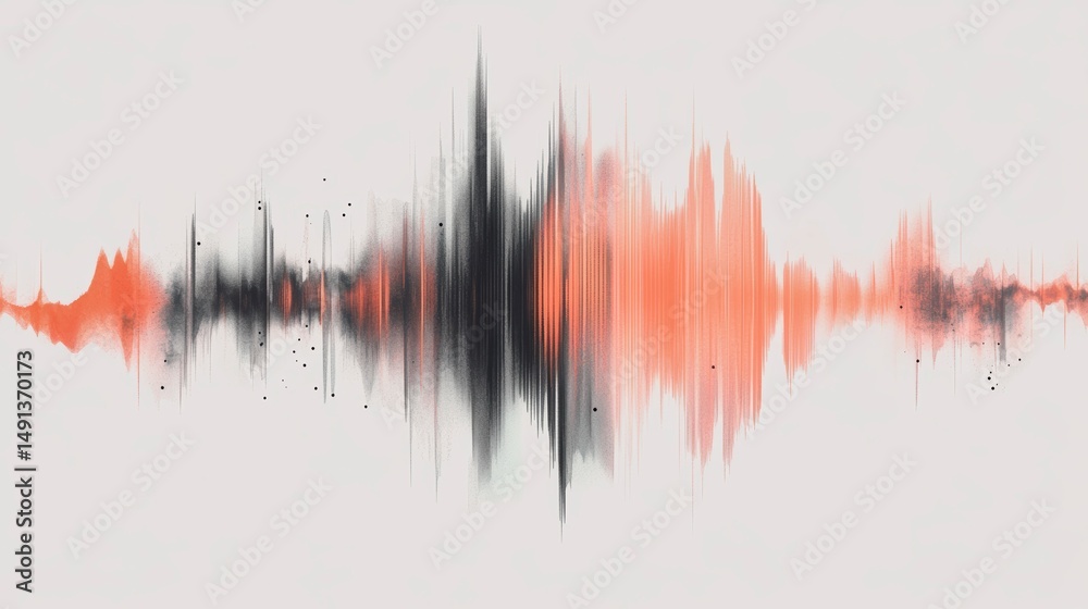 Poster abstract sound wave visualization with orange and black hues on a light gray background.