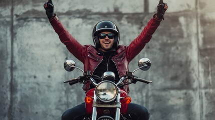 Fototapeta premium Exciting motorcycle ride with joyful rider in city