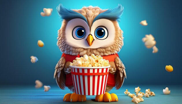 Niedliche Eule mit Popcorn
