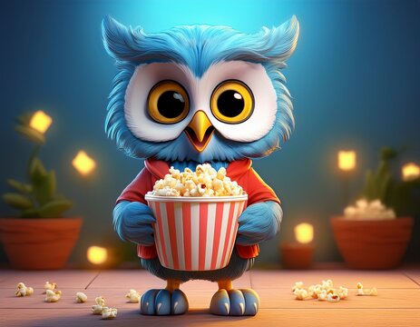 Niedliche Eule mit Popcorn