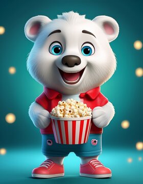 Niedlicher Eisb&auml;r mit Popcorn