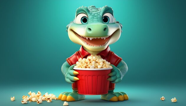 Niedliches Krokodil mit Popcorn