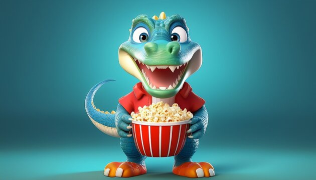 Niedliches Krokodil mit Popcorn