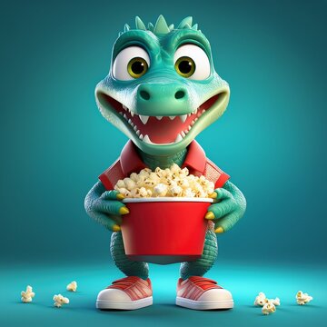 Niedliches Krokodil mit Popcorn