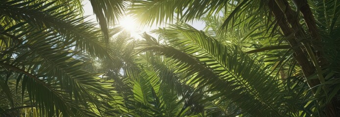 Obraz premium Vibrant green palm fronds, sunlight dappled, rich textures , vibrant, frond, green leaves
