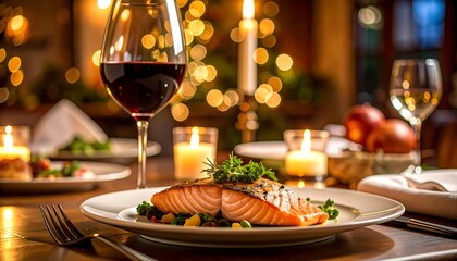 Romantic Christmas Dinner Salmon.