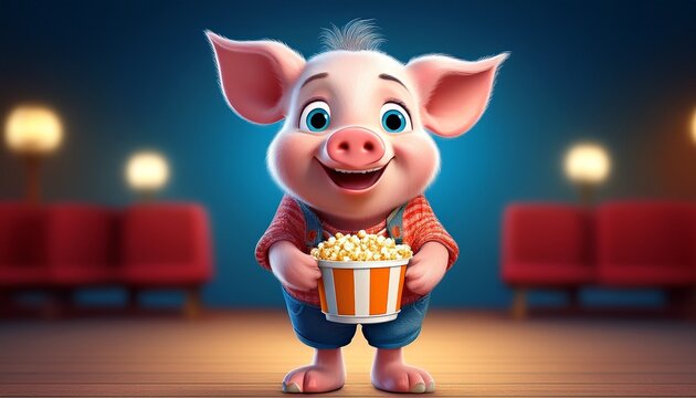 Niedliches Ferkel mit Popcorn
