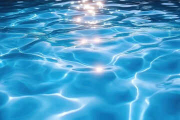 Fototapeta premium Bright sunlight reflects off clear blue water surface with gentle ripples creating sparkling highlights