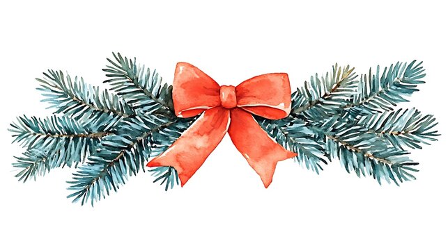 Festive pine boughs, red bow, holiday