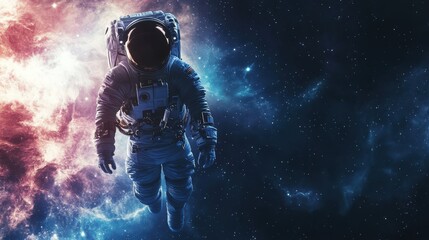 Obraz premium Astronaut in a vibrant cosmic nebula.