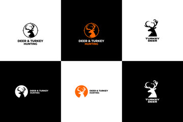 The bundling logo design vector featuring negative space of deer and turkey hunting.