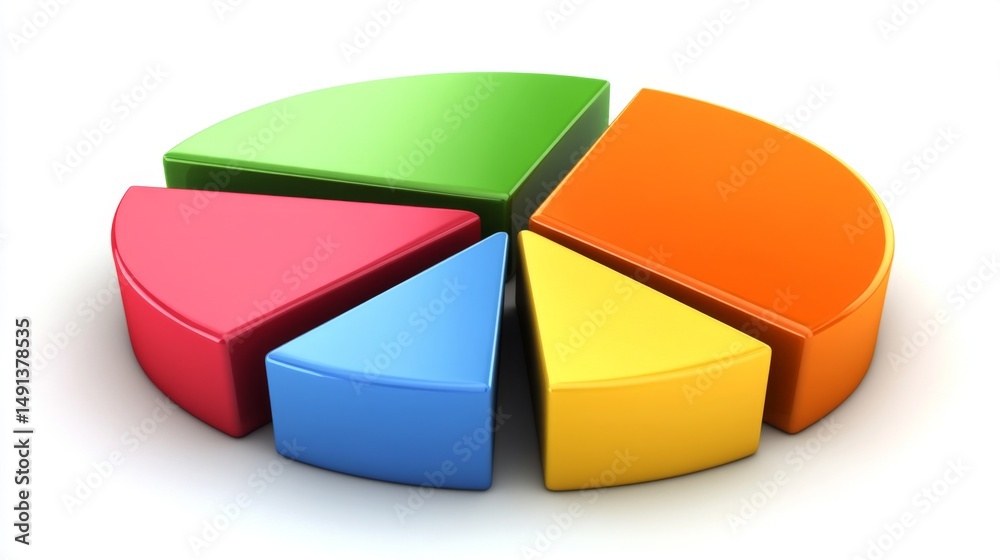 Poster a financial pie chart and line graph in vibrant colors, depicting key business data and market insig