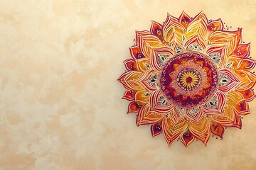 Postcard with a hand-painted mandala in red and orange tones