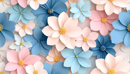 Obraz premium a collection of blue flowers with a touch of pink, arranged in a pattern against a white background