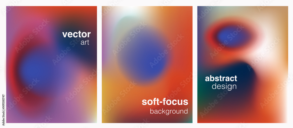 Fototapete Three modern vector templates with smooth abstract gradient mesh backgrounds, featuring rich blends of blue, red, and yellow. Ideal for stylish presentations or digital design projects.
