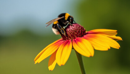 Flower Blossom With Bumblebee Pollinating Coneflower