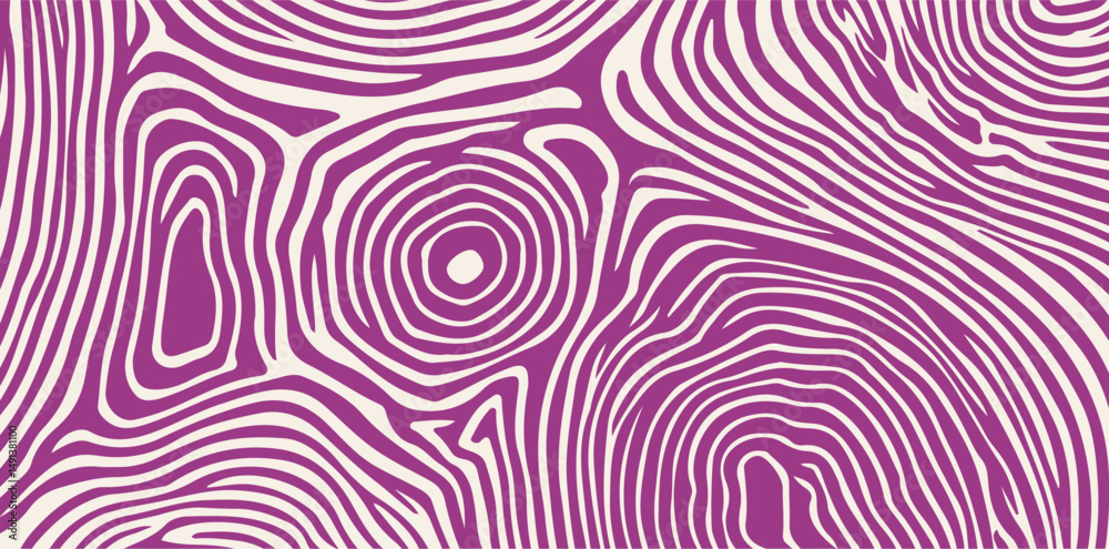 Poster vector illustration features abstract, wavy contour lines in violet shades. created in a modern psyc